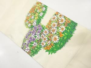 草花模様織り出し　名古屋帯